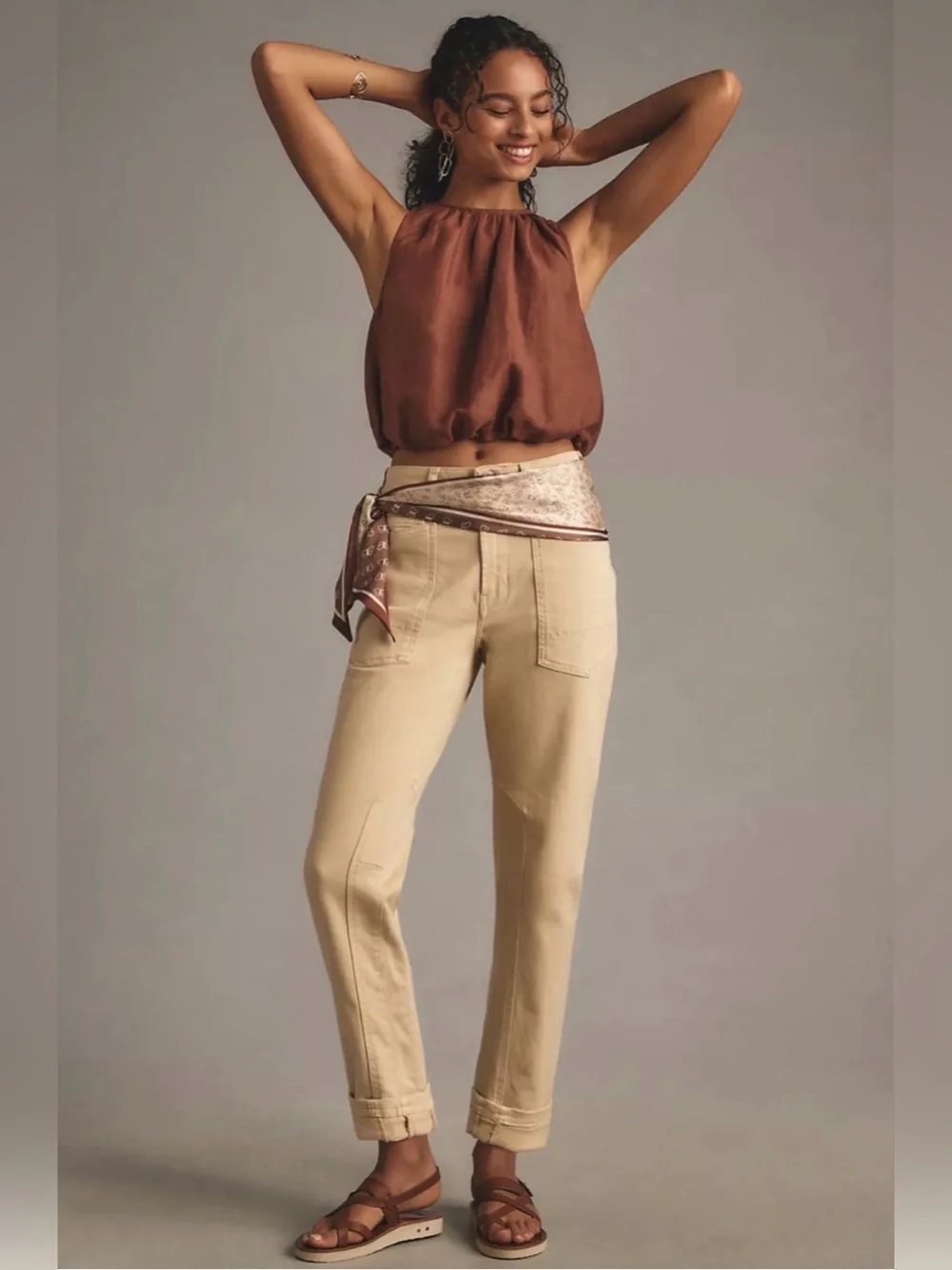 Anthropologie Pilcro Wanderer Relaxed Straight Jeans in Beige, Women’s size 29